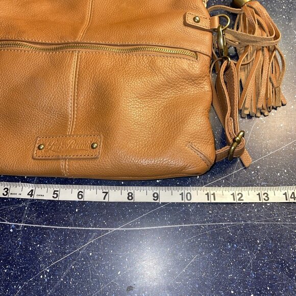 Lucky Brand Leather Crossbody Shoulder Bag Fringe Tan Boho Hippie Western - Picture 10 of 12